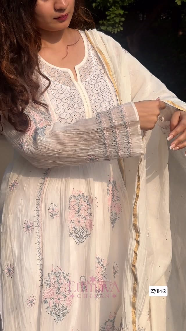 Pure Mul Chanderi, crafted with delicate handwork jaali and timeless mukaish work, a semi-stitched kurta & du…